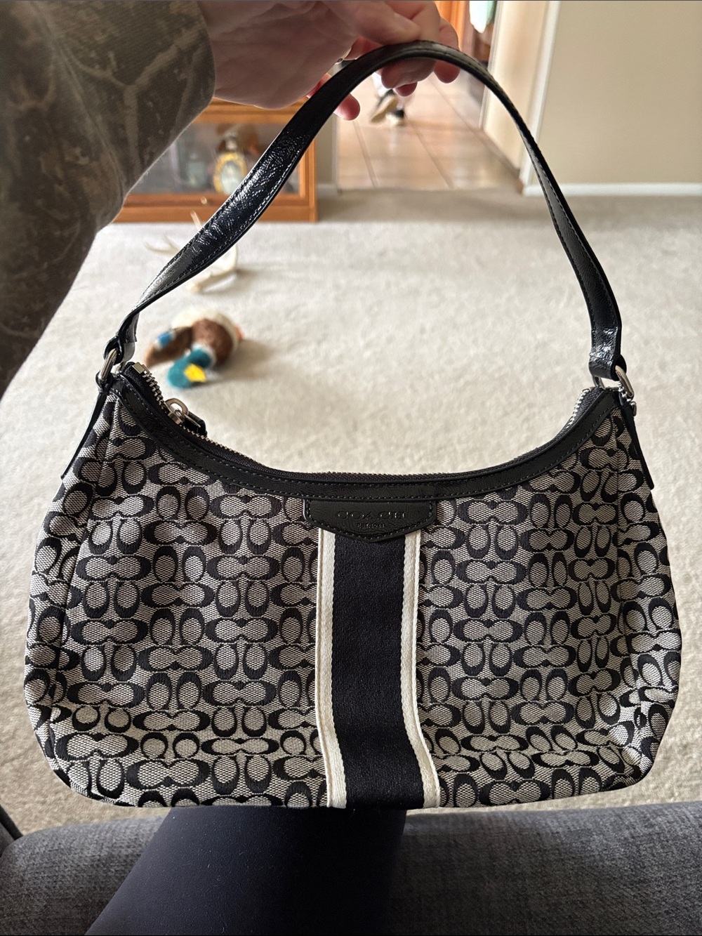 Coach Monogram Jacquard Shoulder Bag in Black and Cream